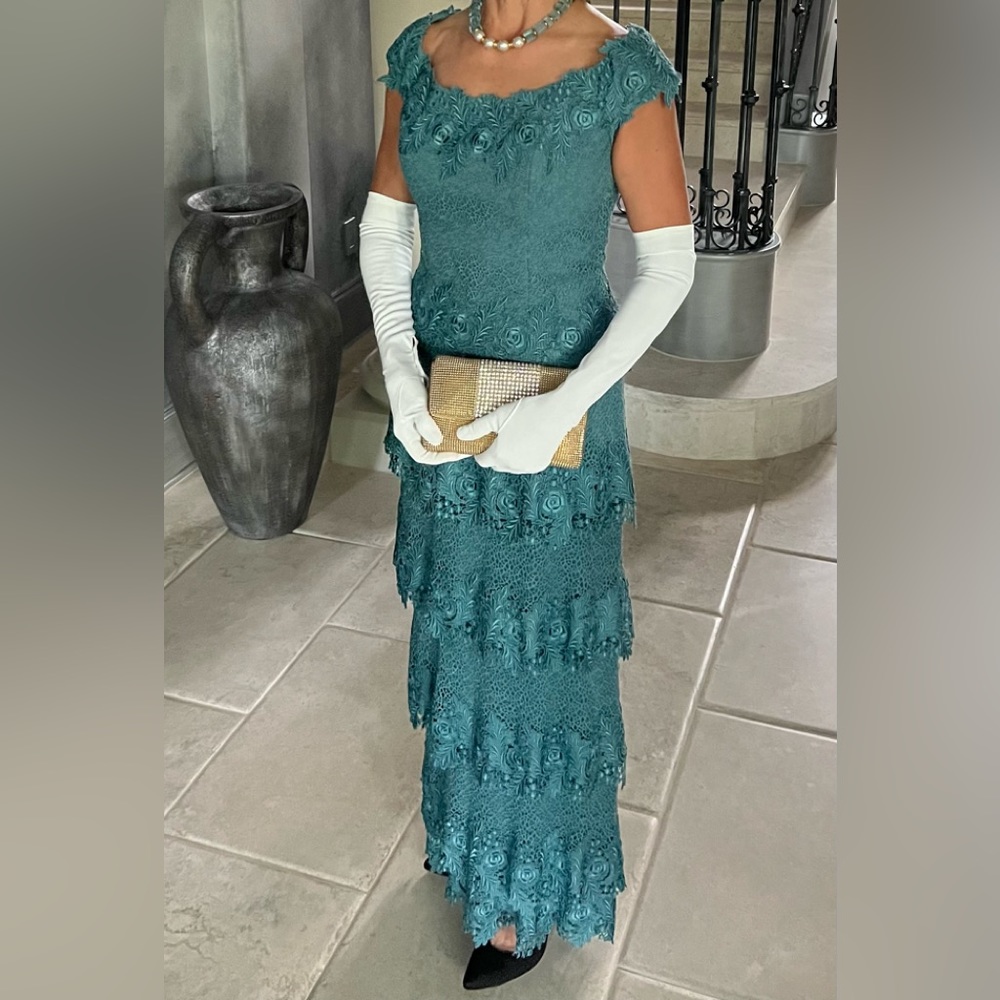 Liancarlo Formal Ball Gown Dress Sage Blue Color Lace Size 6 Vintage